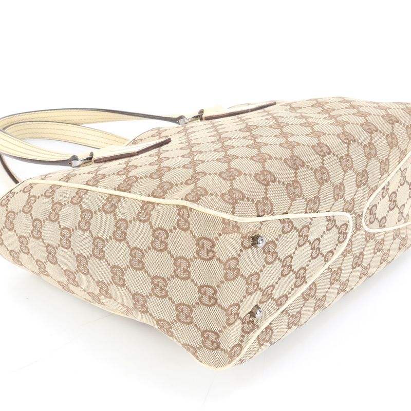 Gucci GG Canvas Leather Tote Shoulder Hand Beige