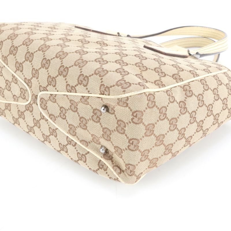 Gucci GG Canvas Leather Tote Shoulder Hand Beige