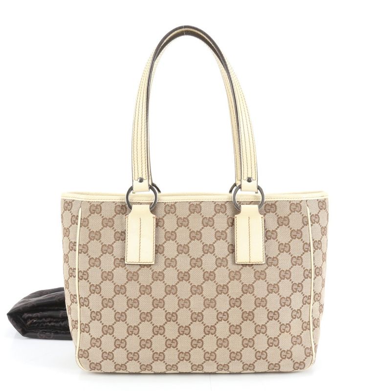 Gucci GG Canvas Leather Tote Shoulder Hand Beige