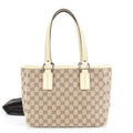 Gucci GG Canvas Leather Tote Shoulder Hand Beige