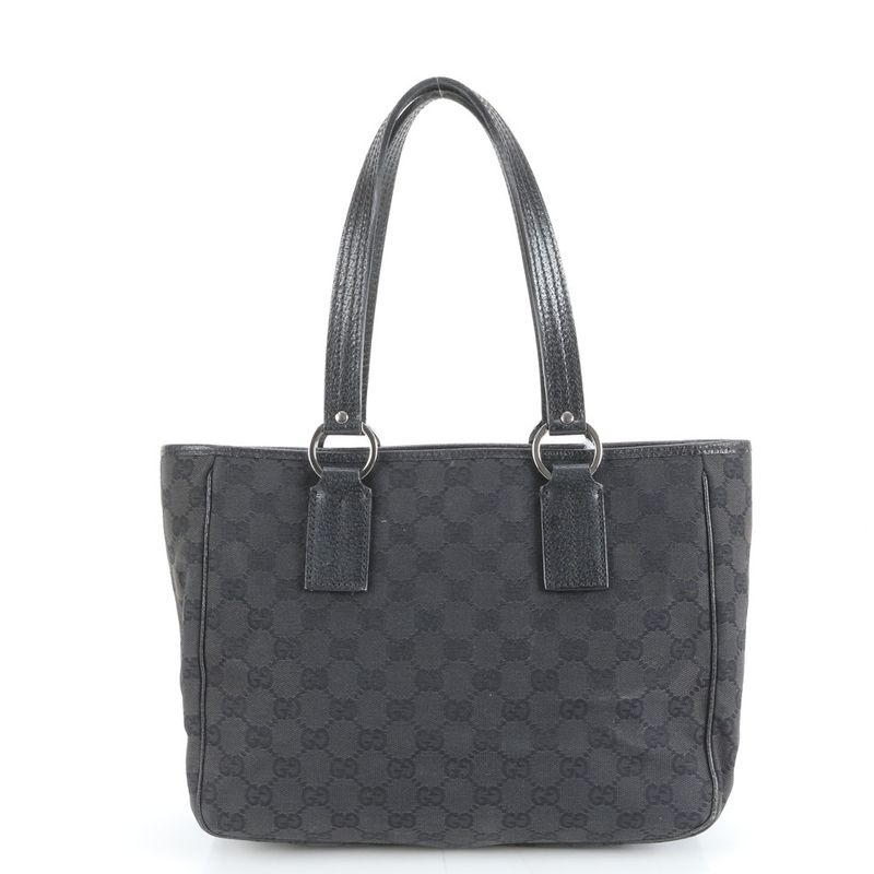 Gucci GG Canvas Leather Tote Shoulder Hand Black Eem