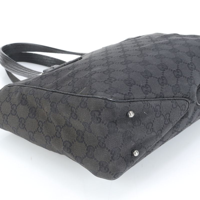 Gucci GG Canvas Leather Tote Shoulder Hand Black Eem