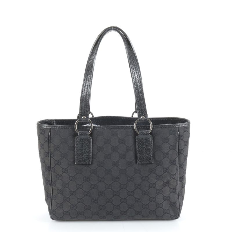 Gucci GG Canvas Leather Tote Shoulder Hand Black Eem