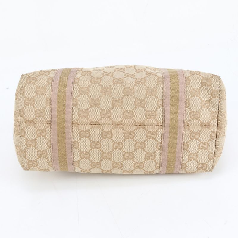 Gucci GG Canvas with Charm Leather Tote Shoulder Hand Beige