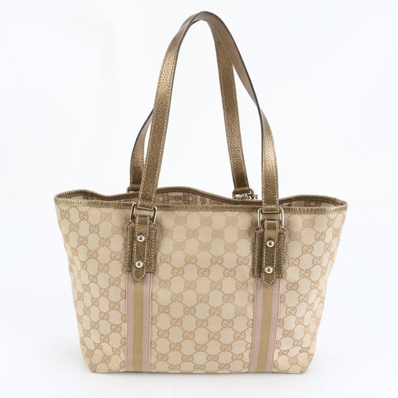 Gucci GG Canvas with Charm Leather Tote Shoulder Hand Beige