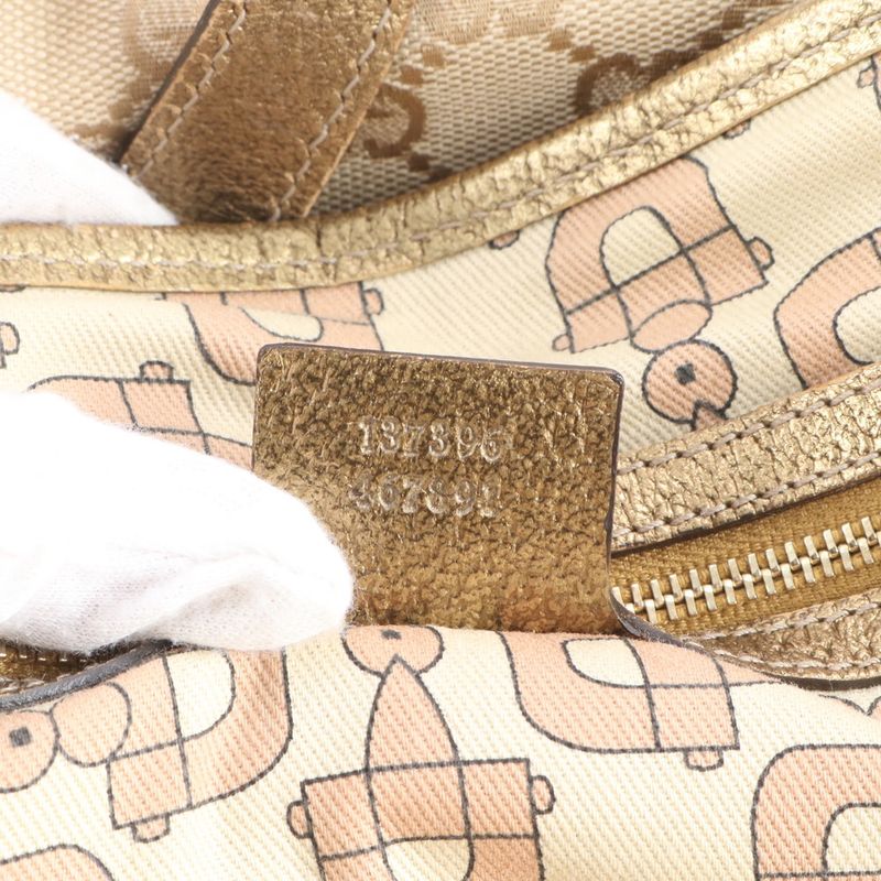 Gucci GG Canvas with Charm Leather Tote Shoulder Hand Beige