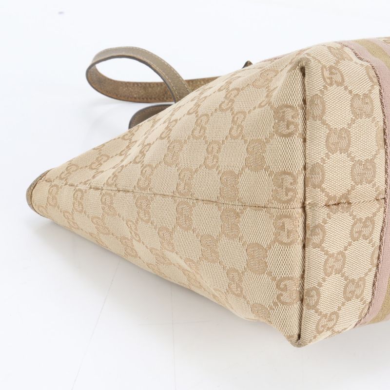 Gucci GG Canvas with Charm Leather Tote Shoulder Hand Beige