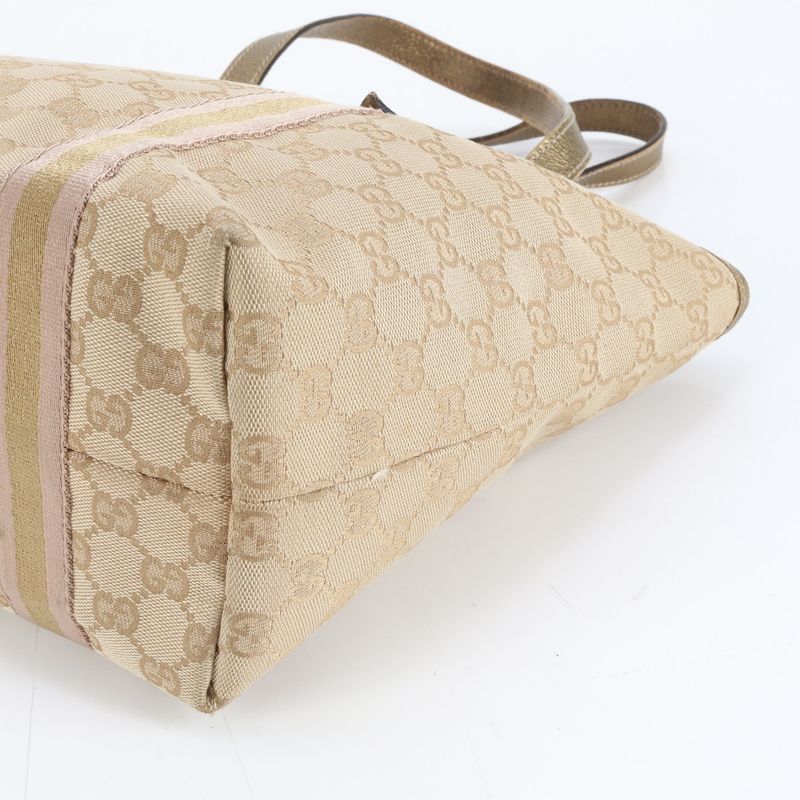 Gucci GG Canvas with Charm Leather Tote Shoulder Hand Beige