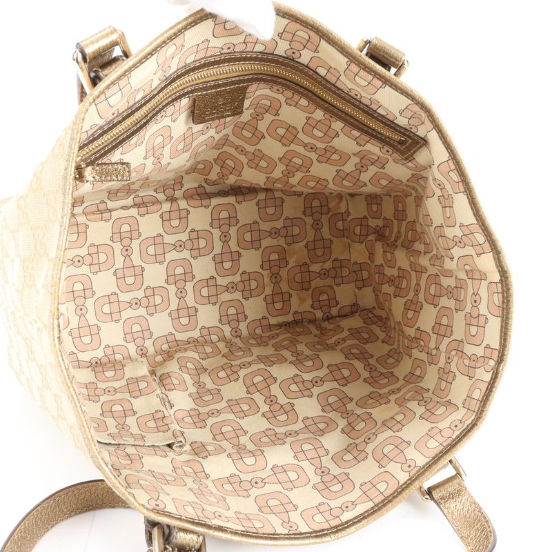 Gucci GG Canvas with Charm Leather Tote Shoulder Hand Beige