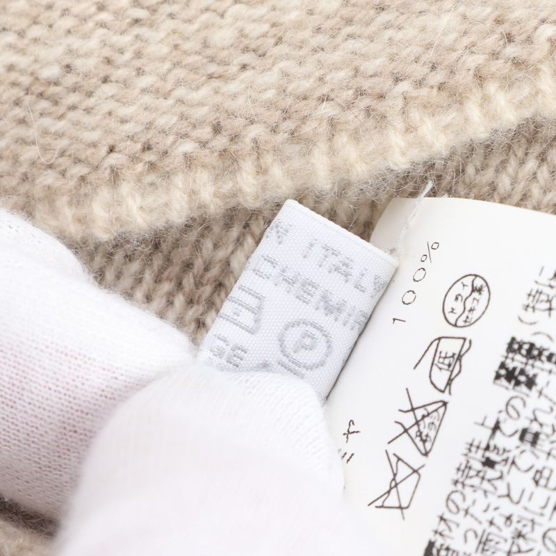 Hermes Tag Addada Beanie Cashmere 100% Beige Knit Hat Cap Mem