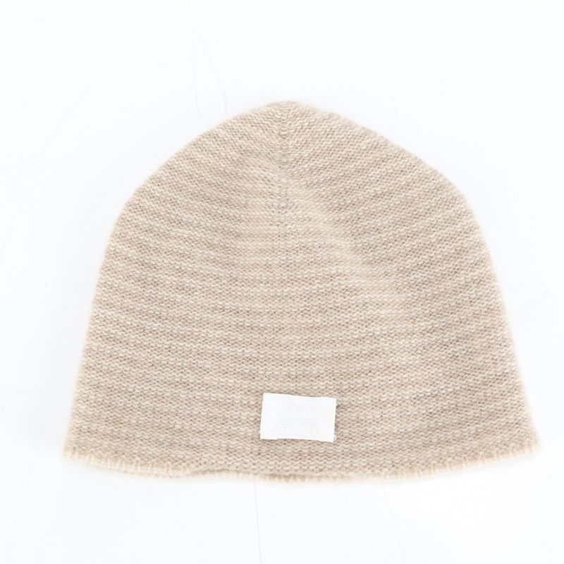 Hermes Tag Addada Beanie Cashmere 100% Beige Knit Hat Cap Mem