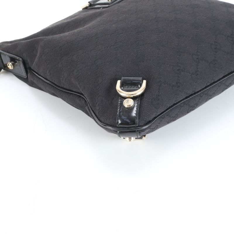 Gucci GG Canvas Leather Shoulder Bag Crossbody Black Tote Ree
