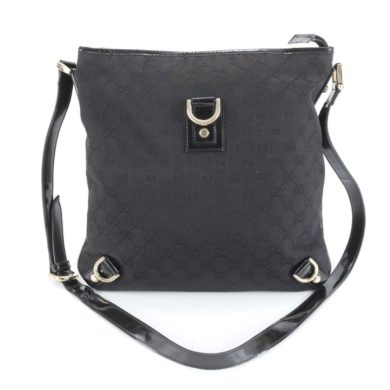 Gucci GG Canvas Leather Shoulder Bag Crossbody Black Tote Ree