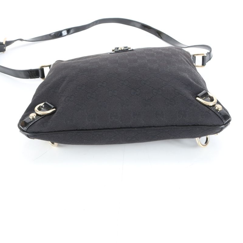 Gucci GG Canvas Leather Shoulder Bag Crossbody Black Tote Ree
