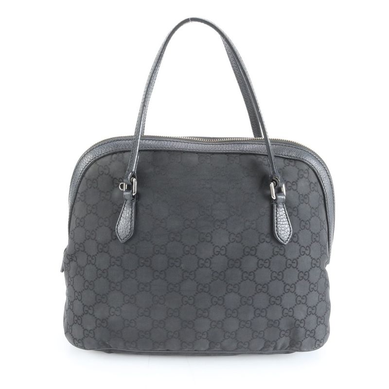 Gucci GG Nylon Leather Tote Shoulder Hand Black Silver