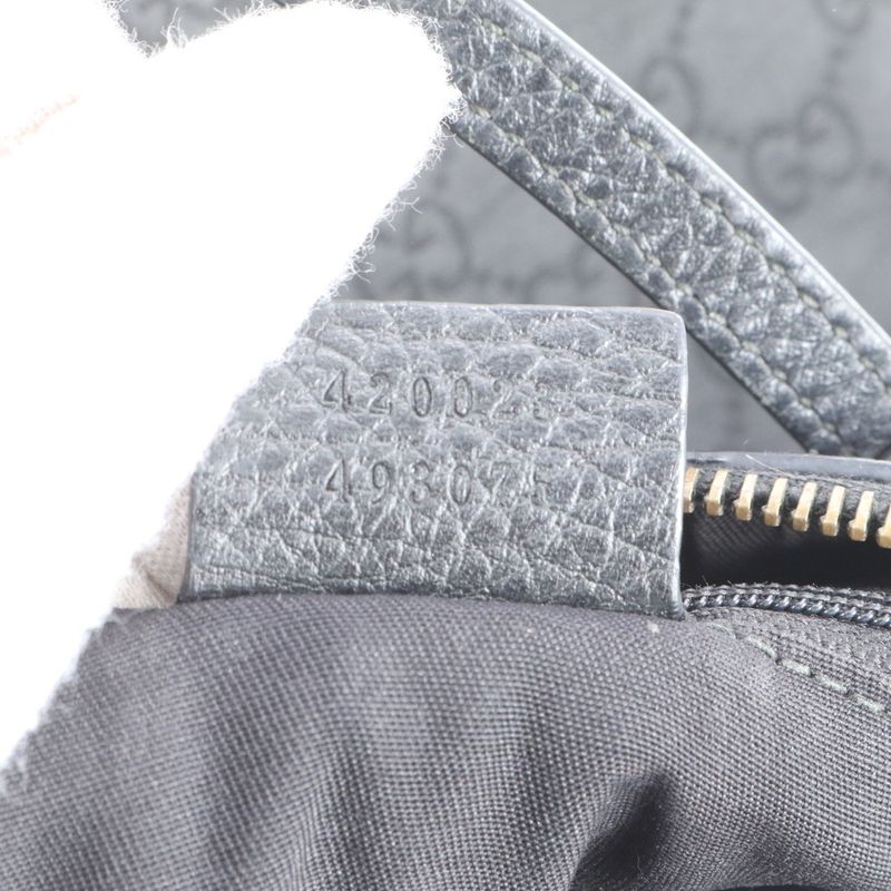 Gucci GG Nylon Leather Tote Shoulder Hand Black Silver