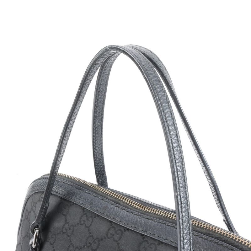 Gucci GG Nylon Leather Tote Shoulder Hand Black Silver