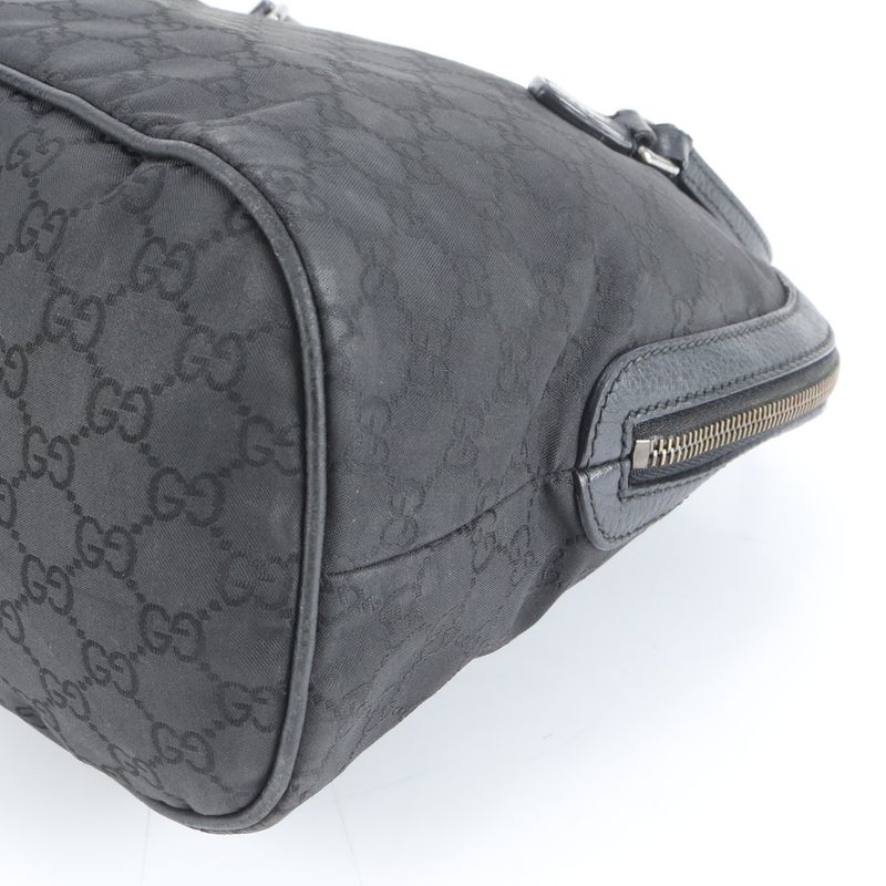 Gucci GG Nylon Leather Tote Shoulder Hand Black Silver