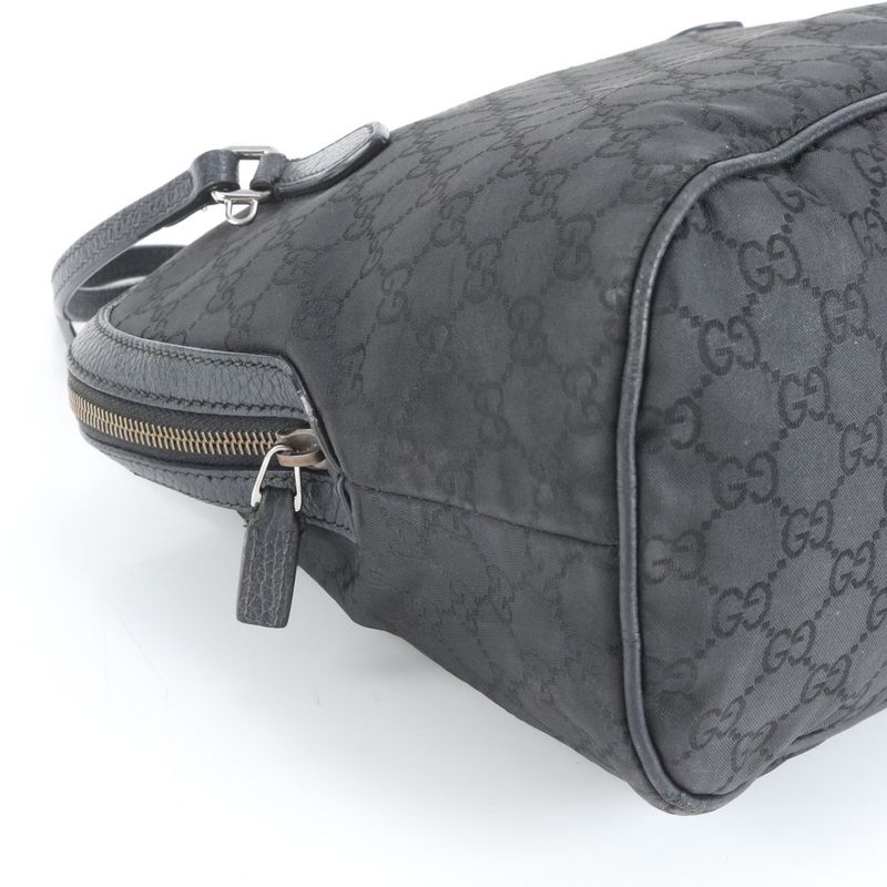 Gucci GG Nylon Leather Tote Shoulder Hand Black Silver