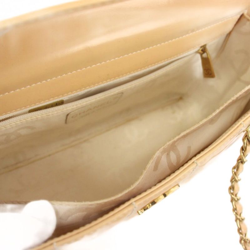 Chanel Chocolate Patent Leather Shoulder Bag Chain Beige TK