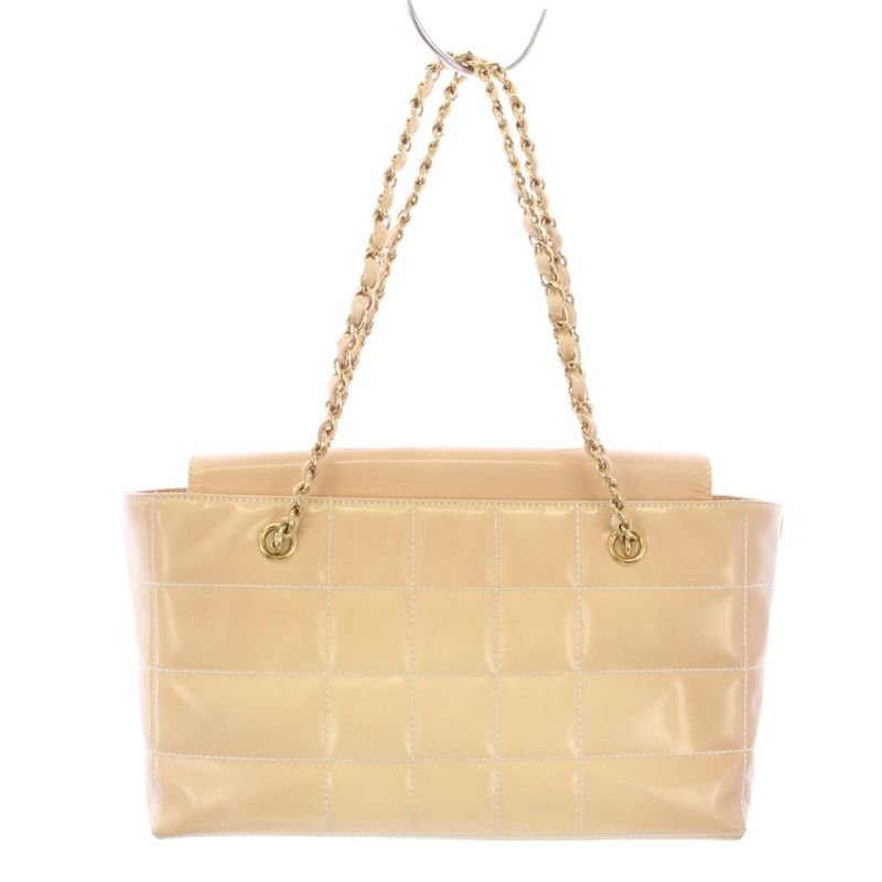 Chanel Chocolate Patent Leather Shoulder Bag Chain Beige TK