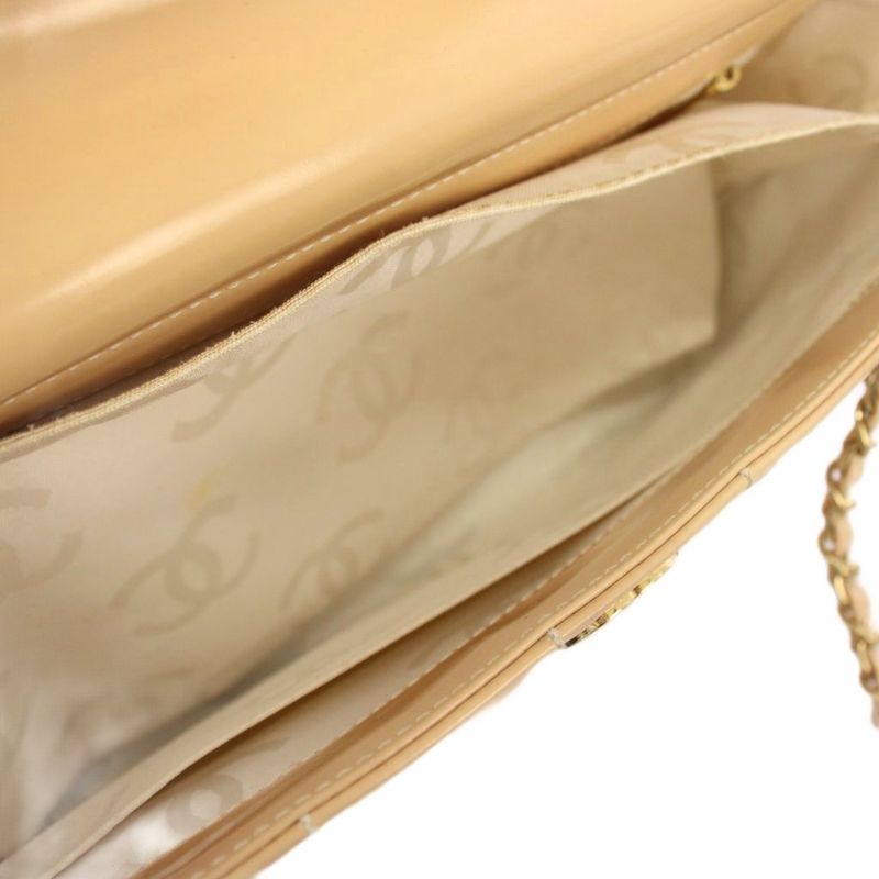 Chanel Chocolate Patent Leather Shoulder Bag Chain Beige TK