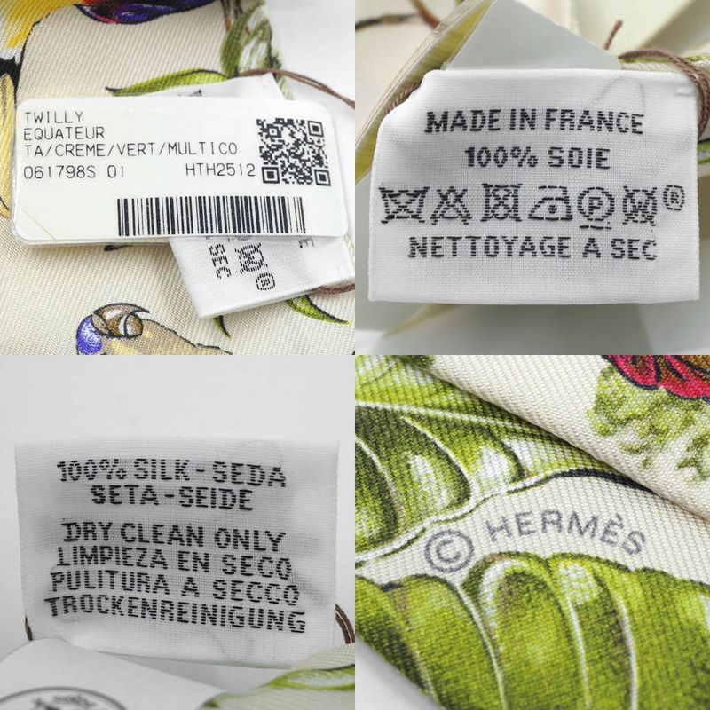 Hermes Equateur Twilly Scarf White Green Multicolor Silk