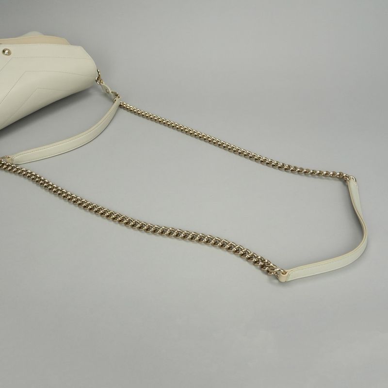 Chanel Chevron Stitch Shoulder Bag Calfskin Beige Gold Chain