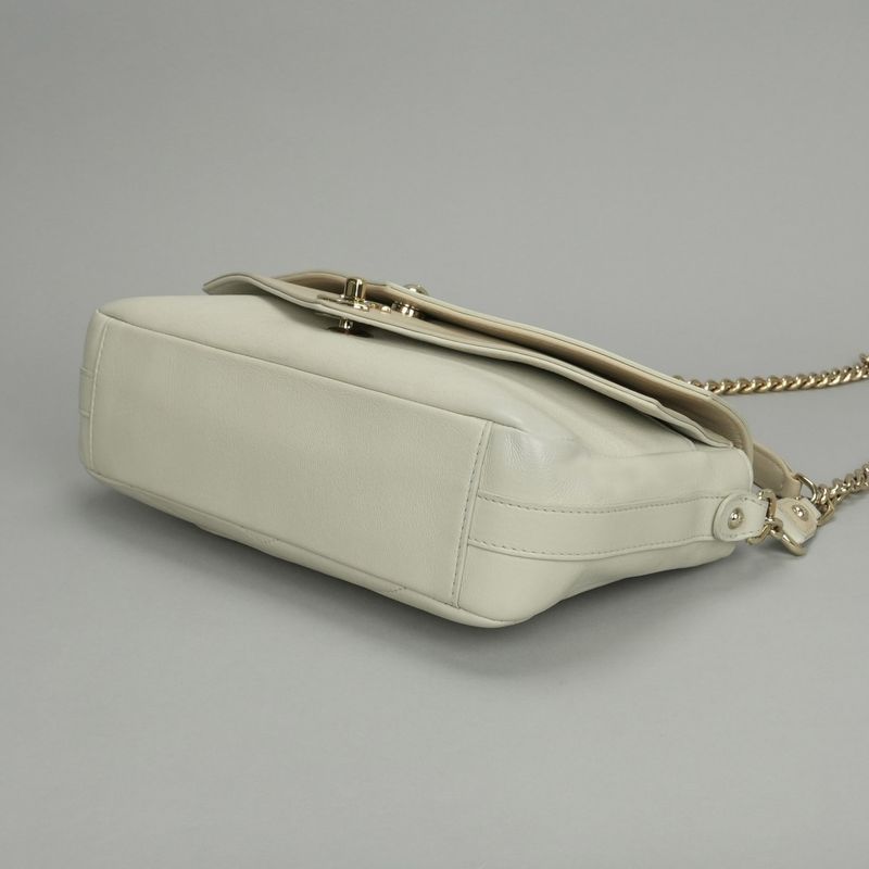 Chanel Chevron Stitch Shoulder Bag Calfskin Beige Gold Chain