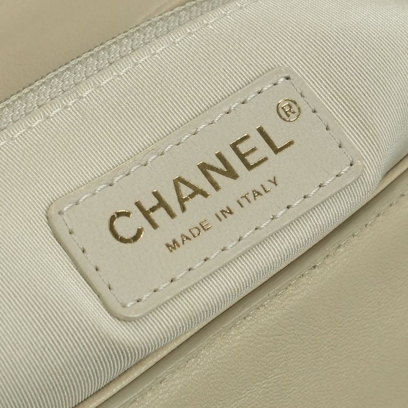 Chanel Chevron Stitch Shoulder Bag Calfskin Beige Gold Chain