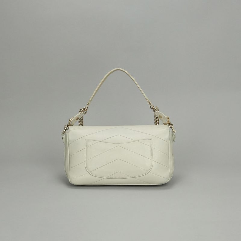 Chanel Chevron Stitch Shoulder Bag Calfskin Beige Gold Chain