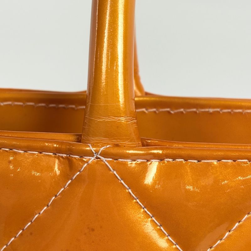 Chanel Medallion Tote Handbag CC Logo Patent Leather Orange