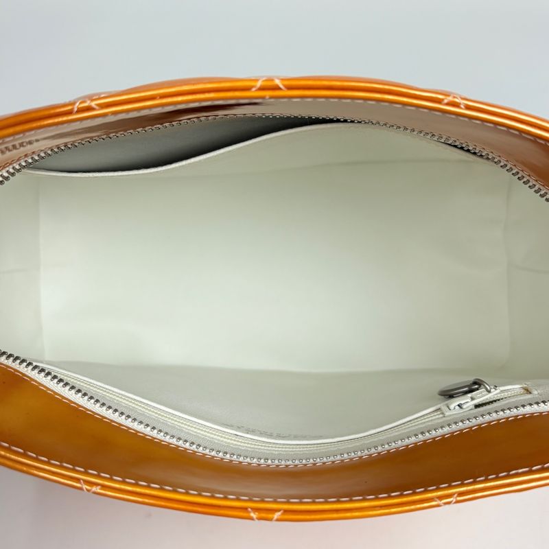 Chanel Medallion Tote Handbag CC Logo Patent Leather Orange