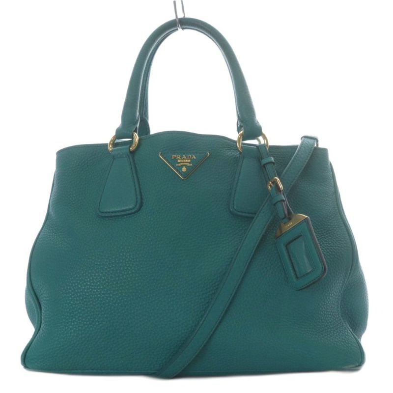 Prada Galleria Vitello Daino Tote Shoulder Bag 2-Way Leather Pavonne Pavone