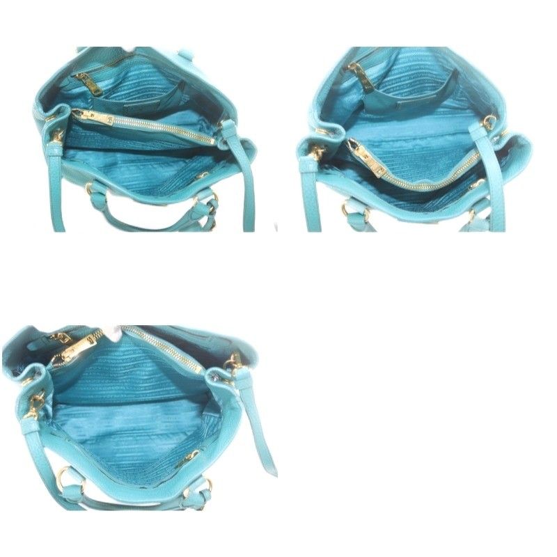 Prada Galleria Vitello Daino Tote Shoulder Bag 2-Way Leather Pavonne Pavone