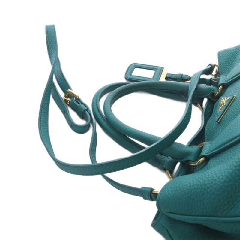 Prada Galleria Vitello Daino Tote Shoulder Bag 2-Way Leather Pavonne Pavone
