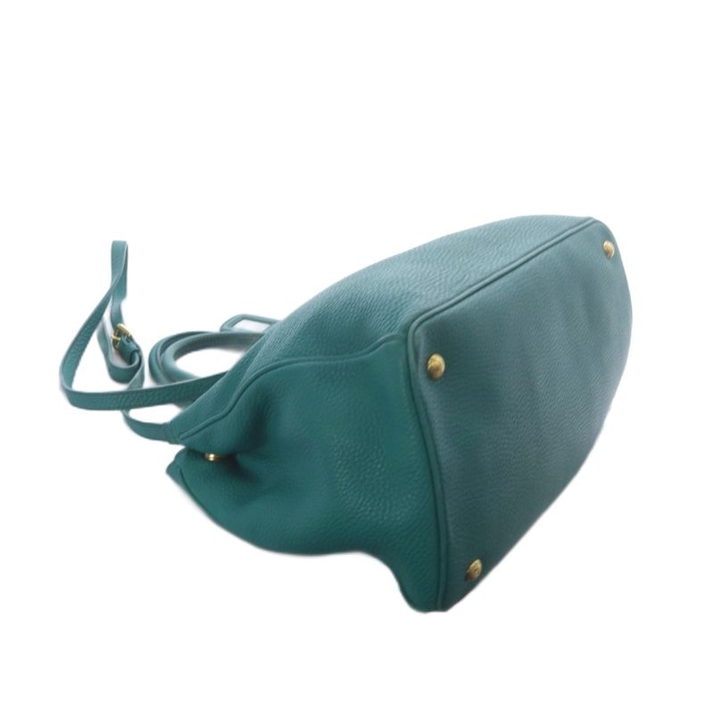 Prada Galleria Vitello Daino Tote Shoulder Bag 2-Way Leather Pavonne Pavone