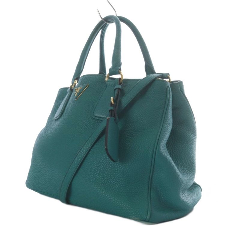 Prada Galleria Vitello Daino Tote Shoulder Bag 2-Way Leather Pavonne Pavone