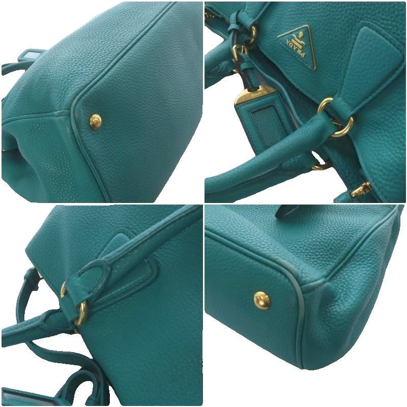 Prada Galleria Vitello Daino Tote Shoulder Bag 2-Way Leather Pavonne Pavone