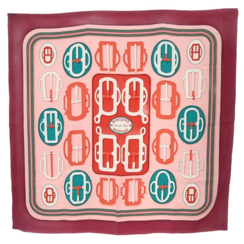 Hermes Scarf Carre 90 Bouclerie Moderne Modern Buckle Silk Prune Rosebell