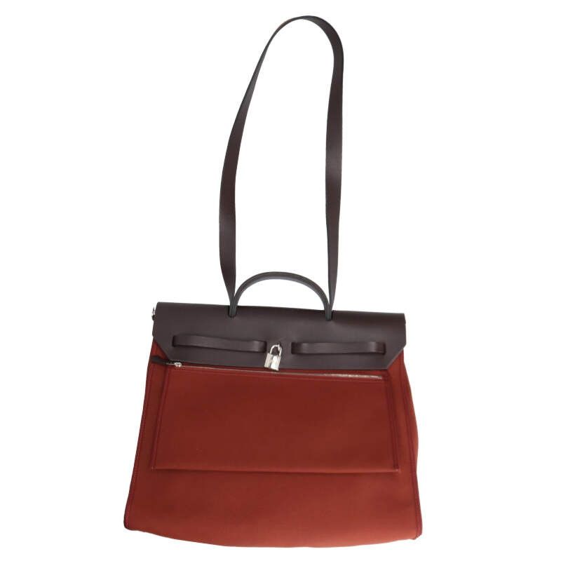 Hermes Herbag Zip MM Toile Ash Shoulder Bag MM Bold Brown