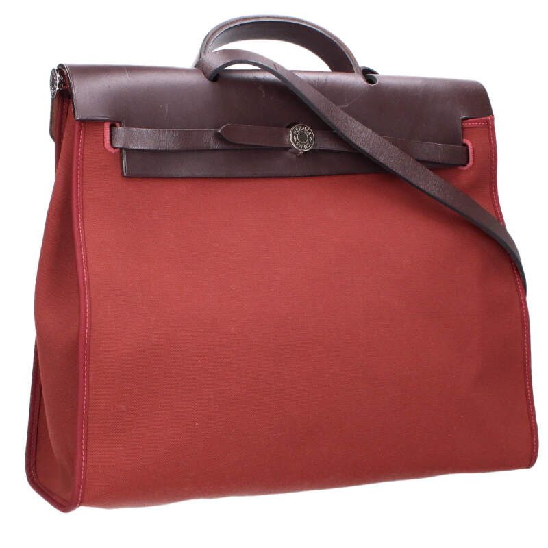 Hermes Herbag Zip MM Toile Ash Shoulder Bag MM Bold Brown