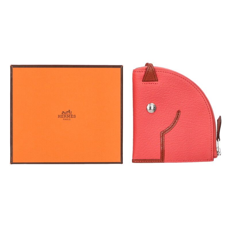 Hermes Paddock Leather Coin Case Pink Brown