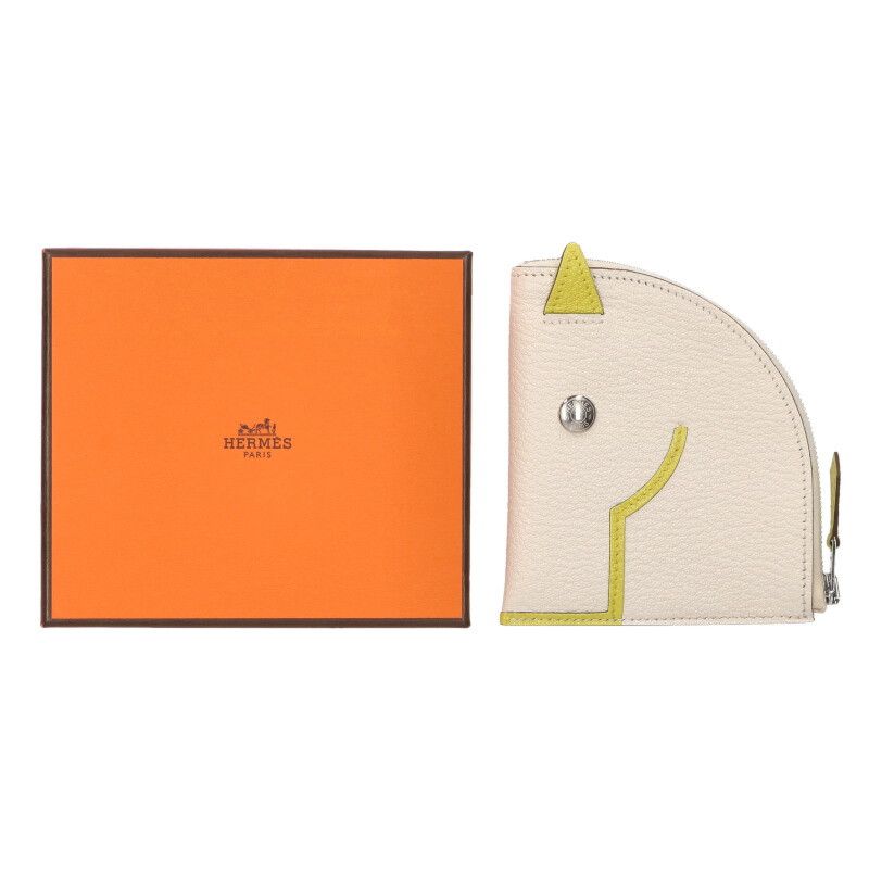 Hermes Paddock Leather Coin Case White Yellow