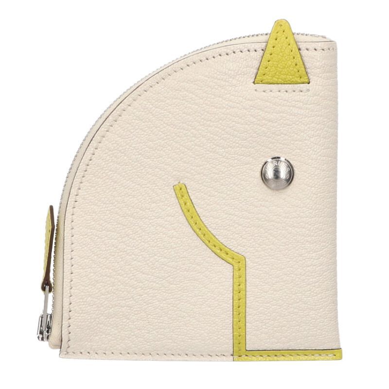 Hermes Paddock Leather Coin Case White Yellow