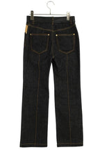 Louis Vuitton Leather Accent Denim Pants 34 Indigo X Black Brown