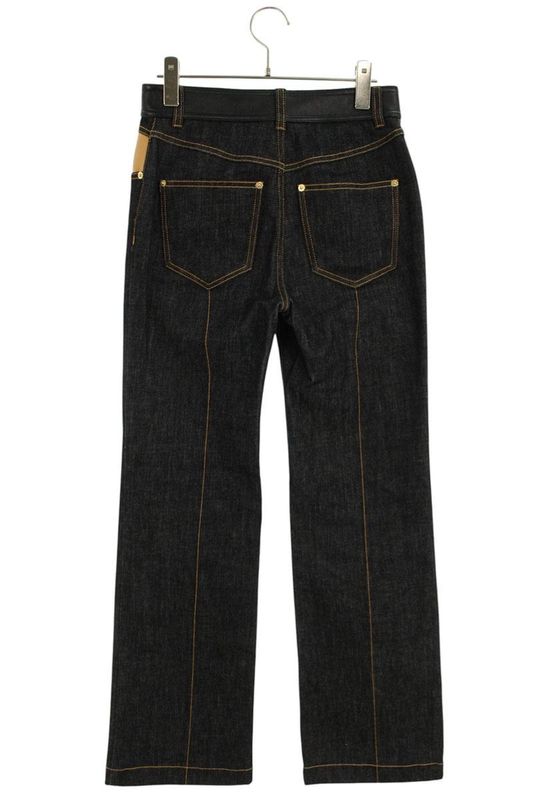 Louis Vuitton Leather Accent Denim Pants 34 Indigo X Black Brown