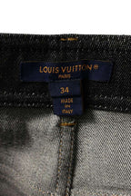Louis Vuitton Leather Accent Denim Pants 34 Indigo X Black Brown