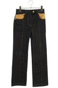 Louis Vuitton Leather Accent Denim Pants 34 Indigo X Black Brown