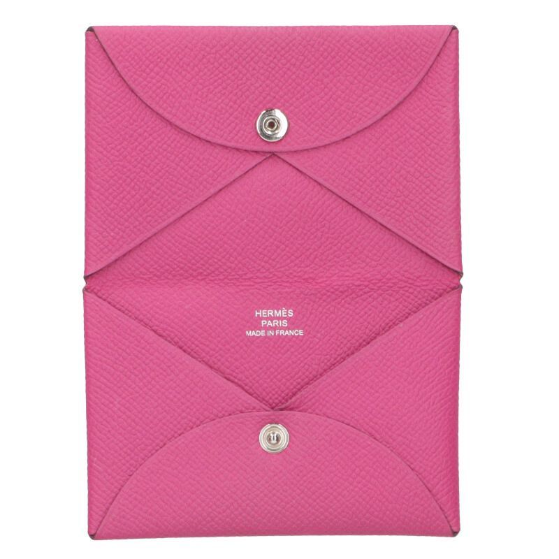 Hermes Calvi Leather Coin Purse Pink Tone